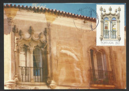 Portugal Carte Maximum Avec Bloc Fenêtre Gothique Portugais Évora Patrimoine UNESCO 1988 Maximum Card UNESCO Site - Maximumkaarten