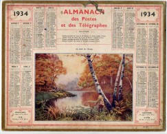 CALENDRIER GF 1934 - Pèche Au Bord De L' étang - Imp Oberthur - Grand Format : 1921-40