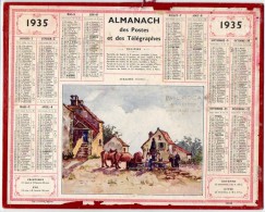 CALENDRIER GF 1935 - AUBAZINE (corrèze 19) Les Chevaux à La Fontaine Sur La Place - Imp Oberthur - Groot Formaat: 1921-40