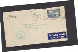 Canada  - Devant De Lettre Avion Flamme Vancouver 1940 Cachet Rond T ( Taxe ) Pour Cognac Charente France - Cartas & Documentos