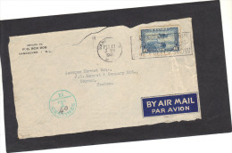 Canada  - Devant De Lettre Avion Flamme Vancouver 1940 Cachet Rond T ( Taxe ) Pour Cognac Charente France - Covers & Documents