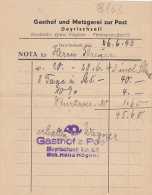 Germany - Bayrischzell - Gasthof Metzgerei Zur Post - Werbung - Advertise - Invoice - 1900 – 1949