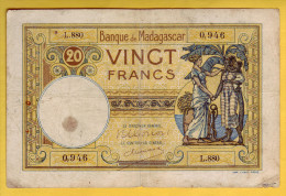 MADAGASCAR - Billet De 20 Francs. 1937-47. Pick: 37. TB+ - Madagaskar