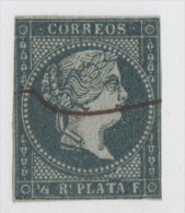 1855-24 * CUBA ESPAÑA SPAIN. ANTILLAS. ISABEL II. 1855. Ed.1. ½ Rs NEGRO VERDE. USADO CON RAYA DE TINTA. - Préphilatélie