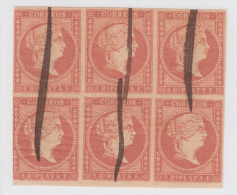 1857-47 * CUBA ESPAÑA SPAIN. ANTILLAS. ISABEL II. 1857. ANT.9. 2 Rs ROJO. BLOCK 6. USADO RAYA DE TINRA. - Voorfilatelie