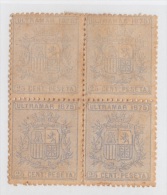 1875-24 * CUBA ESPAÑA SPAIN. ANTILLAS. REPUBLICA. 1875. Ed.32. 25c. AZUL. NUEVO SIN GOMA. COLOR ADULTERADO. BLOCK 4. - Prefilatelia