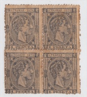 1876-19 * CUBA ESPAÑA SPAIN. ANTILLAS. ALFONSO XII. 1876. Ed.38. 1 Pta. NEGRO. SIN GOMA. BLOCK 4. - Prephilately