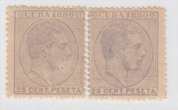 1880-38 * CUBA ESPAÑA SPAIN. ANTILLAS. ALFONSO XII. 1880. Ed.59a. 25c. GRIS. CON MANCHAS EN LA CARA DEL REY. SIN GOMA. - Prephilately