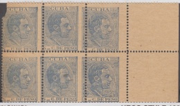 1884-93 * CUBA ESPAÑA SPAIN. ANTILLAS. ALFONSO XII. 1884. Ed.103f. 10c. AZUL. MNH. FALSO POSTAL. POSTAL FORGERY. BLOCK 6 - Prefilatelia