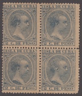 1890-14 * CUBA ESPAÑA SPAIN. ANTILLAS. ALFONSO XIII. 1890. Ed.113. 2c. AZUL. SIN GOMA. BLOCK 4. - Vorphilatelie