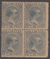 1890-14 * CUBA ESPAÑA SPAIN. ANTILLAS. ALFONSO XIII. 1890. Ed.113. 2c. AZUL. SIN GOMA. BLOCK 4. - Prephilately