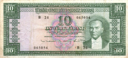 Turkey,10 Lire,1963,P.161,alphabet:B28,used ,see Scan - Turkey