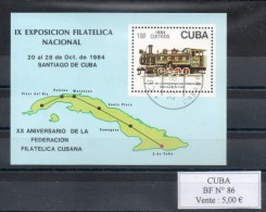 Cuba. Bloc Feuillet. IX Exposition De Philatélie. 1984.  Train - Blocs-feuillets