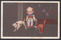 ART POSTCARD - Artist E. Colombo, Child With A Dog And A Cat, Year 1929 - Colombo, E.