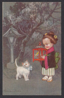 ART POSTCARD - Artist E. Colombo, Child With The Cage And The Cat, Old Postcard, No Stamps - Colombo, E.