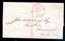 080452 STAMPLESS COVER - BOSTON / 20 SEP / 5 CTS [TO GREATFALLS, SUMERSWORTH, NEW HAMPSHIRE] 1947 - …-1845 Voorfilatelie