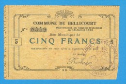 COMMERCE ) AISNE ( 02 ) Commune De Bellicourt - Cinq Francs -  (  Rare ) - Chamber Of Commerce