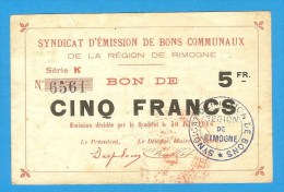 COMMERCE ) 5 Francs - Syndicat D'émission De Bons Communaux  De La Région De Rimogne - Arreux - Blombay - Ext - Bons & Nécessité