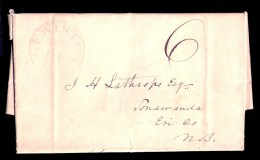 080455 STAMPLESS COVER-LEWISTON/OCT 12?/NY - 1837 -6 CENTS - TO I. H. LATHROPE ESQ.,TONAWANDA, ERIE CO. NY - …-1845 Préphilatélie