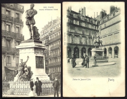 2 CPA ANCIENNES- FRANCE- PARIS (75)- STATUES DE JEANNE D'ARC EN 1900 ET D'ETIENNE DOLET-  BELLES ANIMATIONS GROS PLAN - Estatuas