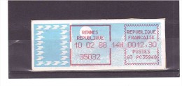 Vignette Type Papier Carrier (rennes République) 28  25/02 - 1985 Papier « Carrier »