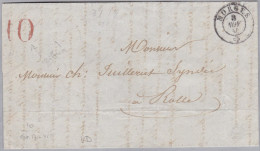 Heimat VD MORGES 1854-11-03 Ziffer "10" Rot Brief Nach Rolle - ...-1845 Prefilatelia