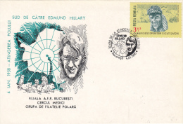 9800- EDMUND HILLARY ANTARCTIC EXPEDITION, DOG, SPECIAL COVER, 1988, ROMANIA - Antarctische Expedities