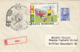 9832- SOCCER, ROMANIAN CLUBS IN EUROPEAN CUPS, STAMP AND SPECIAL POSTMARK ON REGISTERED COVER, 1989, ROMANIA - Lettres & Documents