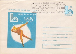 9842- LAKE PLACID'80 WINTER OLYMPIC GAMES, SPEED SKATING, COVER STATIONERY, 1980, ROMANIA - Invierno 1980: Lake Placid