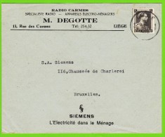 480 Lettre - Liège 1938 Degotte  Electro-Menagers >> Bruxelles - 2 Scans - 1934-1935 Leopoldo III