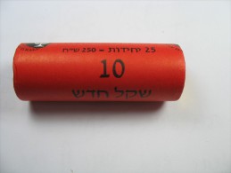 ISRAEL LOT 25 UNC COINS IN ROLL . 10 NEW SHEQEL 2010 LOT 35 NUMBER 2 . FROM CENTRAL BANK OF ISRAEL. - Israël
