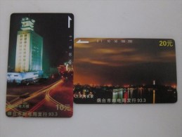 Shandong Prov.Yantai City Tamura Phonecard,City Night View,set Of 2,used With Tiny Scratch - Chine