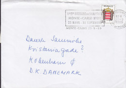 Monaco Flamme "Biennale De Sculpture" MONTE-CARLO 1989 Cover Lettre Landeswappen 3-sided Perf. Dog Hund Chien Label - Lettres & Documents