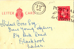 13017# ELISABETH II ENTIER POSTAL STATIONERY Obl GLASGOW 1956 ENGLAND  Pour BLACKPOOL - Luftpost & Aerogramme