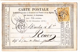 FRANCE Carte Postale Précurseurs Cérès 55 YT GC 2824 Août 1874 Nesle BAQUET BEAUDOIN Cachet Verso - Cartes Précurseurs