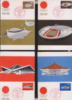 G)1964 JAPAN, OLYMPIC RINGS-STADIUMS-TORCH, TOKY 1964 MAXI CARDS, SET OF 5, XF - Maximumkaarten