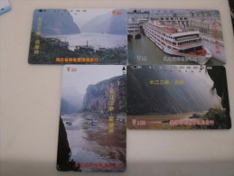 Hubei Prov. Tamura Phonecard,Yangtze River,set Of 4,used One Card With Bend,one Card With Some Scratch - Chine