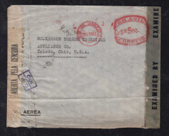 Brazil Brasil 1943 Double Censor Meter Cover To Toledo USA - Storia Postale