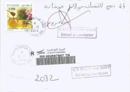 Tunisia Tunisie 2014 Ben Arous Sud Biological Honey Bee Returned To Sender Domestic Barcoded Registered Cover - Abeilles