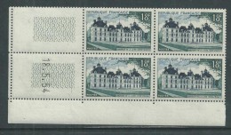 France N° 980 XX Château De Cheverny  En Bloc De 4 Coin Daté Du  18 . 5. 54 ; 1 Trait Sans Charnière, TB - 1950-1959