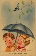 N°1 YY 4-347 ILLUSTRATEUR GOUGEON   ENFANTS SOUS PARAPLUIE LE CIEL BENIT LES AMOUREUX - Gougeon