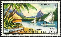 POLYNESIE FRANCAISE PAINTING MOOREA BOAT LANDSCAPE 25 FRANCS STAMP ISSUED 1960's(?) SG43 MLH READ DESCRIPTION !! - Unused Stamps