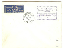 LBL29 - ALGERIE II GM - TIMBRE VIOLET POUR AFFRANCHISSEMENT PERCU ALGER 7/3/1940 NON VOYAGEE - Storia Postale