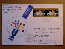 Cover Sent From Finland To Lithuania On 1991 FDC Kiss Cats Cat Sweet Candy Fazer 100 - Briefe U. Dokumente