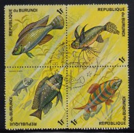 Burundi Used Scott #449 Block Of 4 1fr Fish - Gebraucht