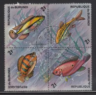 Burundi Used Scott #450 Block Of 4 2fr Fish - Used Stamps