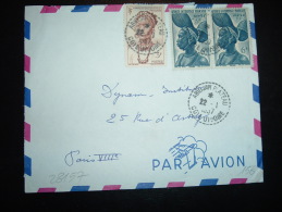 LETTRE PAR AVION POUR FRANCE TP 6F X2 + 3F OBL. TIRETEE 22-1-1957 ABIDJAN PLATEAU COTE D'IVOIRE (RARE) - Covers & Documents