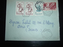 LETTRE POUR FRANCE TP 8F + 6F + 50C X2 OBL. HEXAGONALE TIRETEE 2-3-1957 AMBOASARY MADAGASCAR (RARE) - Briefe U. Dokumente