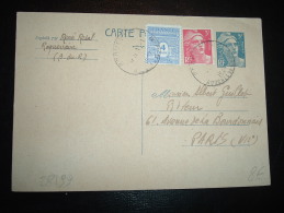 CP ENTIER MARIANNE DE GANDON 5F + TP 3F + ARC DE TRIOMPHE 4F OBL. HOROPLAN 13-1-1949 ROQUEVAIRE (13) - 1944-45 Arc De Triomphe