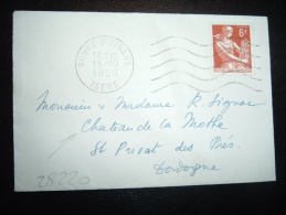 LETTRE MIGNONNETTE TP PAYSANNE 6F OBL.MEC. 15-10-1958 BOURG D'OISANS ISERE (38) Pour CHATEAU DE LA MOTTE ST PRIVAT (24) - 1957-1959 Reaper